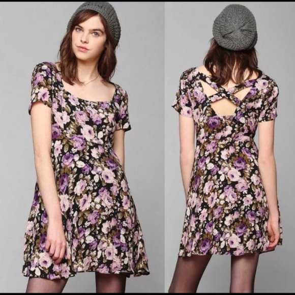Kimchi Blue Floral Mini Dress - Black and Purple - Picture 1 of 7